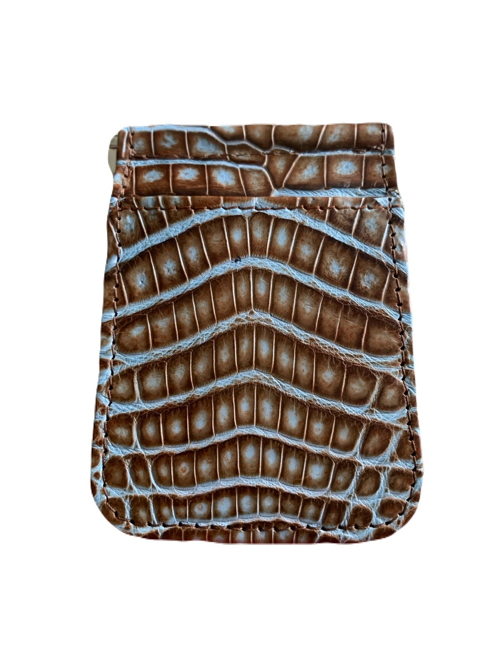 Martin Dingman Brown & Turquoise Blue Crocodile Card Case Wallet Made in USA